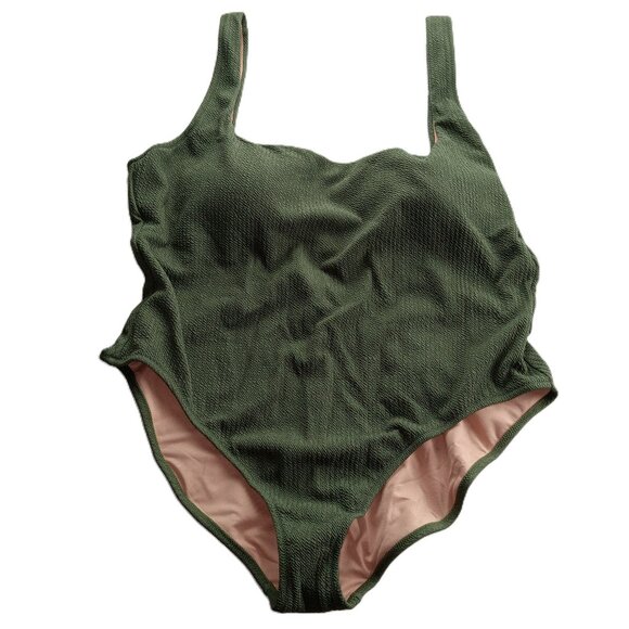 J. Crew Women's Textured Square Neck One Piece Swimsuit Size 22 Green